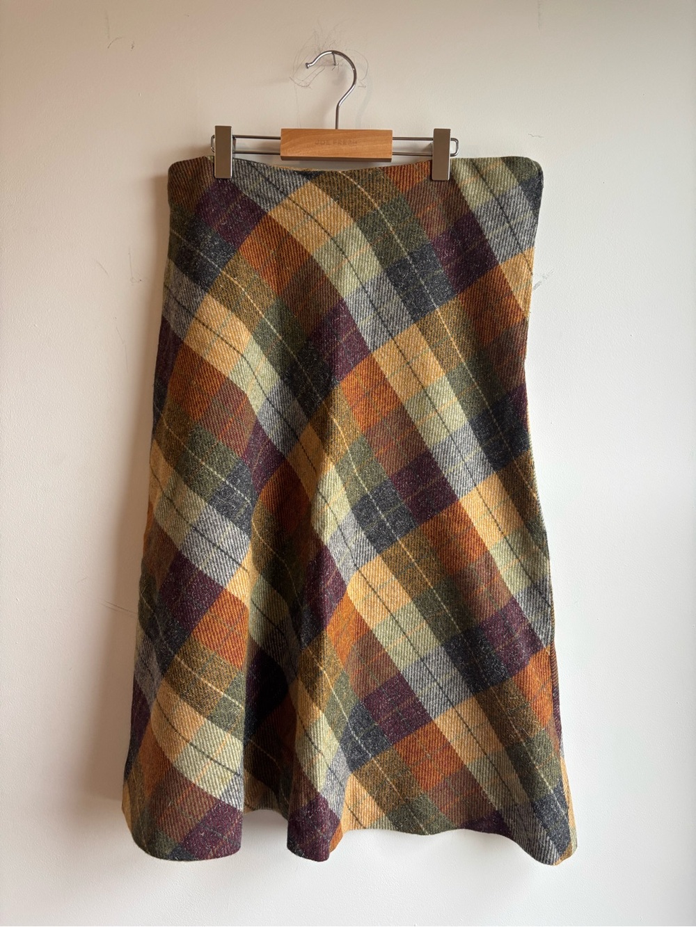 Handmade Plaid A-Line Midi Skirt - Brown, Orange, Green - Picture 2 of 2